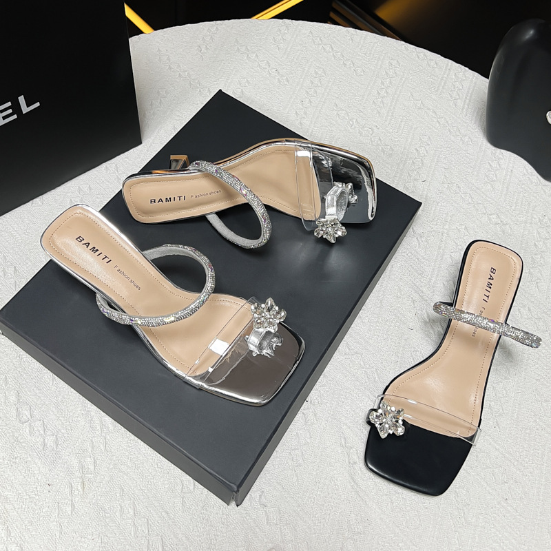 373-66 rhinestone with square head summer new beautiful thin heel sandals