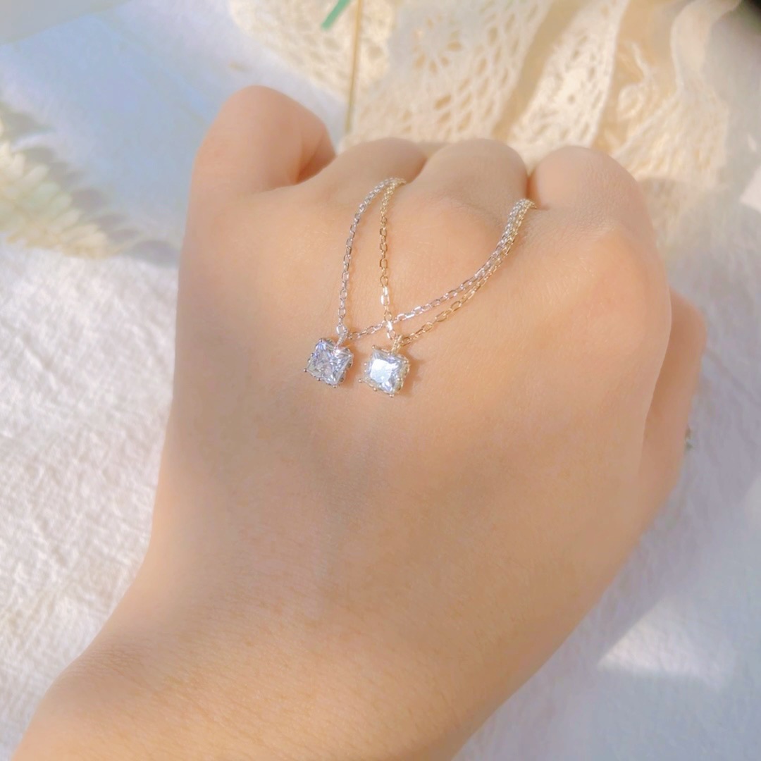 cable chain Chain Type 1 Piece 925 Sterling Silver Geometric Moissanite 925 Sterling Silver Cable Chain Pendant Necklace