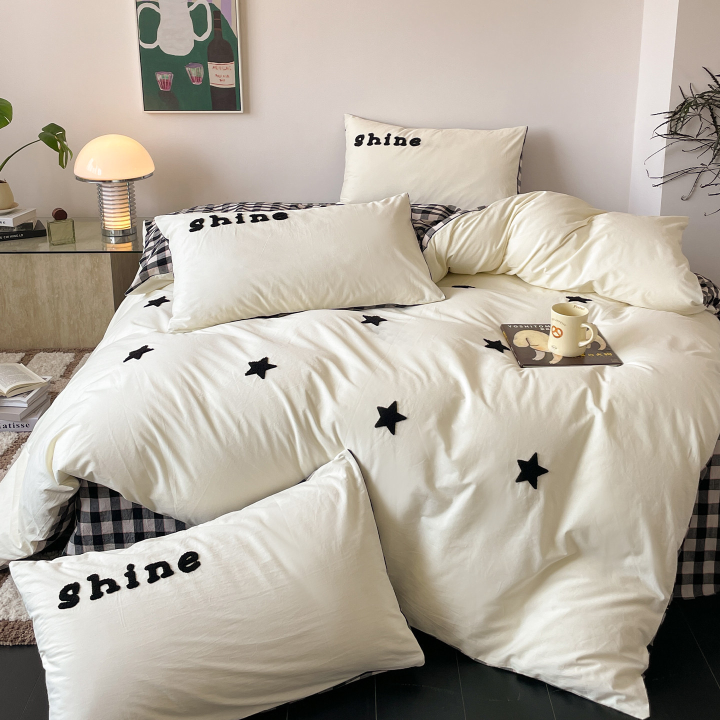 Toalla de algodón lavada con agua bordada cama de algodón cuatro piezas set sábanas de algodón cuatro estaciones colcha de cama general gaza de cama de alta calidad