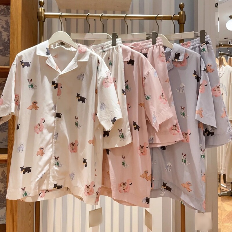 【原单品质！原单工艺!】翻领小狗满印短袖睡衣男女情侣家居服|undefined