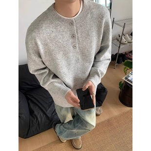 Grey Henry Collar American Style High Street Sweater Men's Autumn and Winter New Style Casual Style Inner Base Sweater