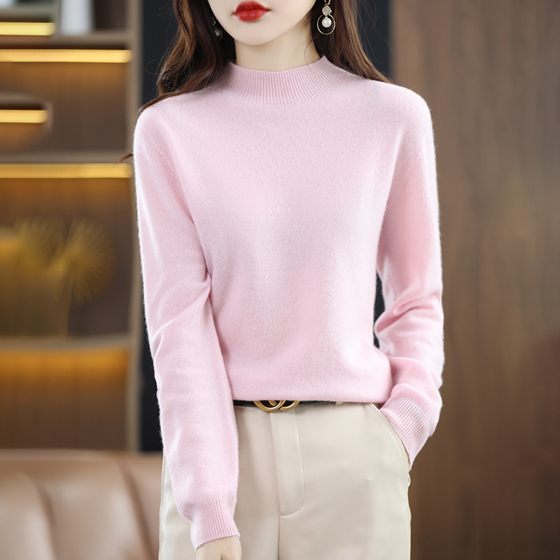 Primavera camisa de fondo popular suéter de las mujeres medio cuello alto suéter de color sólido de moda todo-fósforo entrega de una sola pieza image 17