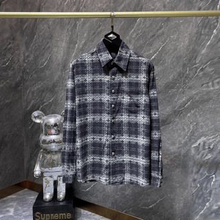 Cross-border European and American trend CH Crowe, a pair of leather-paired cross-border dark pattern full print plaid shirt couple style one-piece shipping