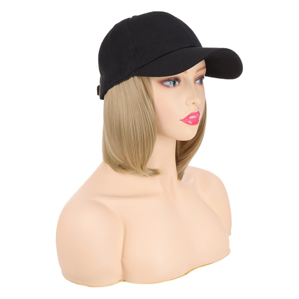 Transfronterizo europeo y americano de primavera y verano lienzo sol sombrero peluca Pelo Corto enarbolado gorra peluca pelo corto recto enarbolado gorra de béisbol