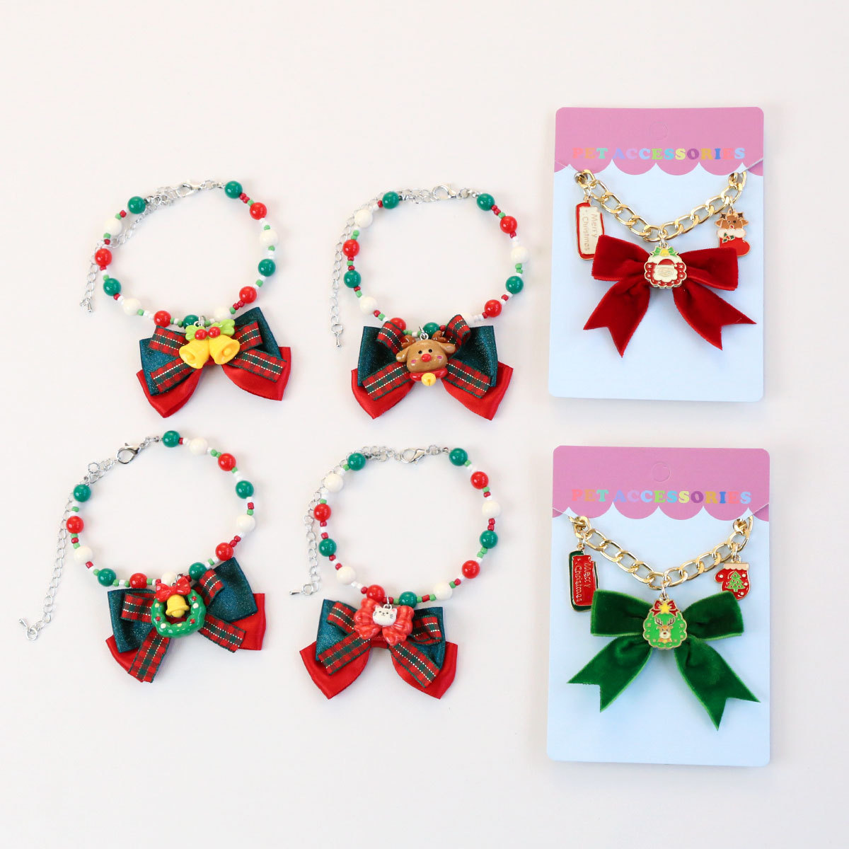 Mascotas de Navidad collar de perlas arco alce guirlandas de Navidad colgante gatos perros collares accesorios de comercio exterior