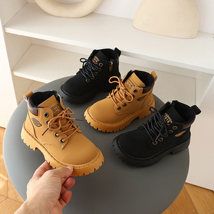 Boys' Martin Boots 2024 Winter New Girls' British Style Two Cotton Short Boots Big Children's Net Red Rhubarb Boots Wholesale