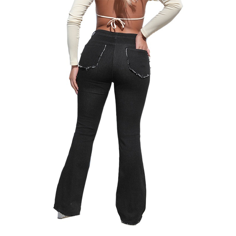 Moda europea y americana transfronteriza 2025 nuevo estilo retro lavado contraste color cintura alta cadera chica caliente trompeta pantalones de mezclilla para mujer