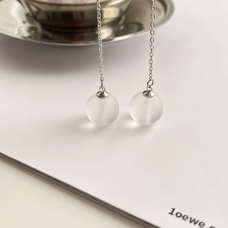 Glass cute matte long earrings, Japanese and Korean, maxi length