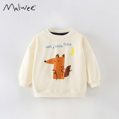 Malwee Children's Sweatshirt Autumn New Middle and Small Children's European and American Round Neck Casual Print Long Sleeve Base Shirt