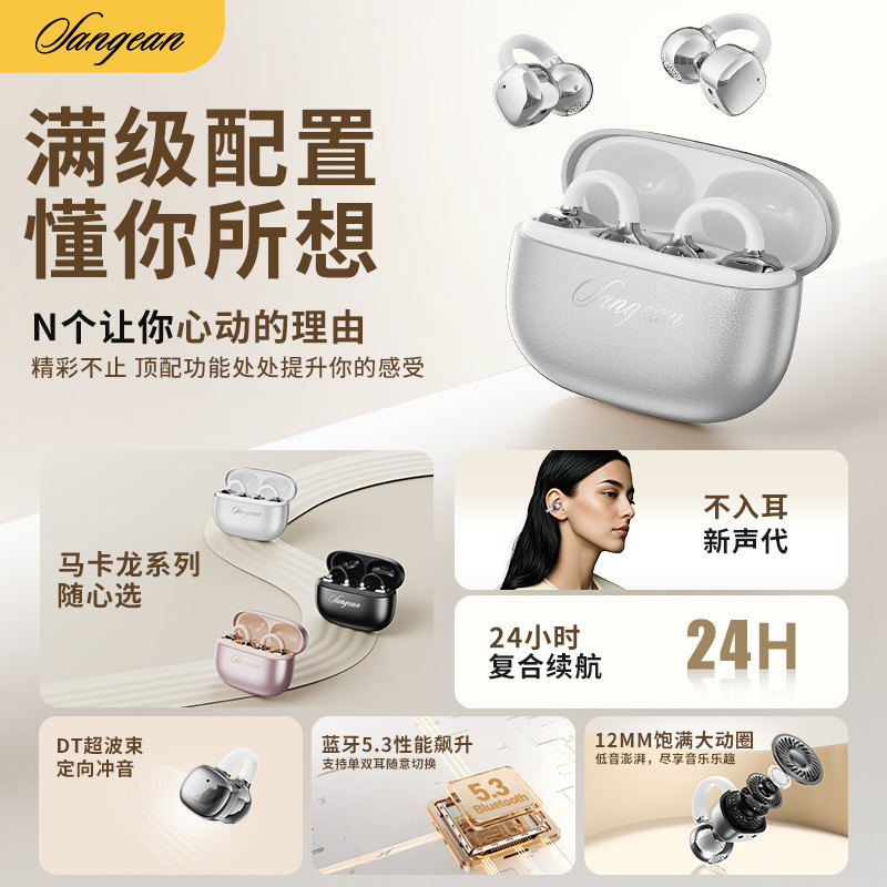 2025年新款骨传导蓝牙耳机耳夹式不入耳超长续航运动跑步降噪|undefined