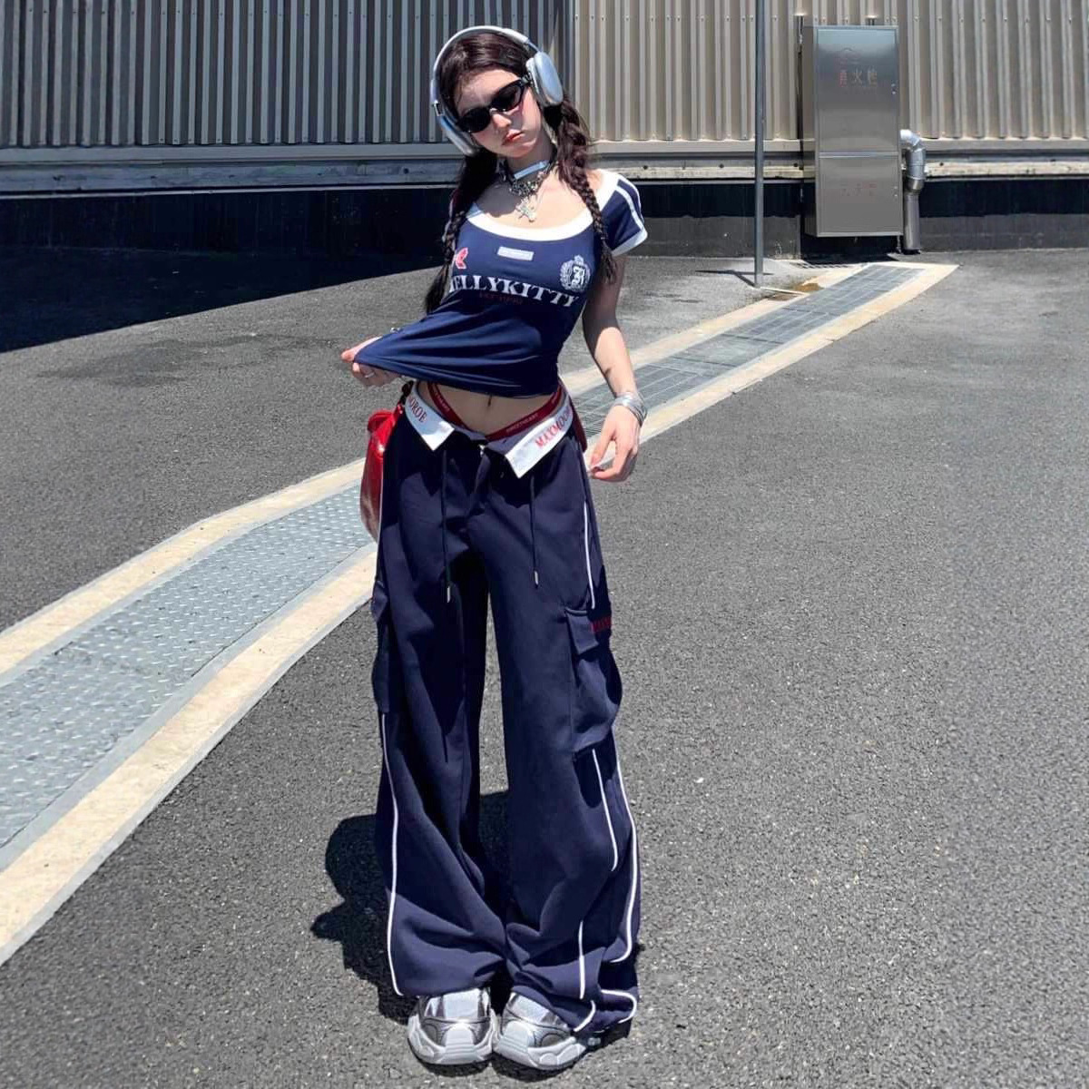 여름 여학생을위한 스트리트 스포츠웨어 정장 한국 스타일 느슨한 패션 하이 웨이스트 반팔 바지 캐주얼 투피스 세트