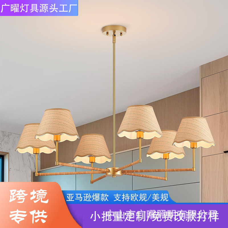Zhongshan Lighting Hot-Selling Rattan Pendant Lights, 6-Light Industrial Style Pendant Lights, Large Adjustable Pendant Lights Suitable for Kitchen and Living Areas