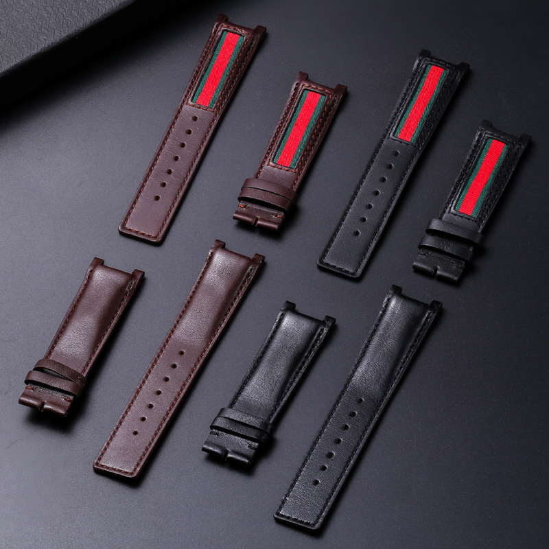 Leather bamboo watch strap, genuine leather