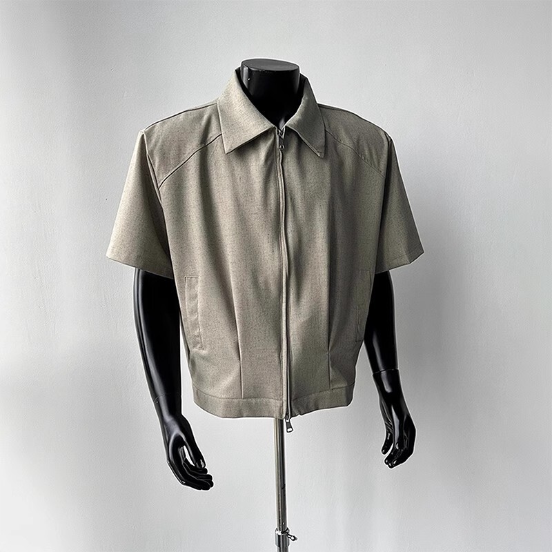 Cleanfit Double Zipper Shirt Short-Sleeved Jacket Men's Niche Design Short Silhouette Half-Sleeved Shirt Jacket Cleanfit Double Zipper Shirt Short-Sleeved Jacket Men's Niche Design Short Silhouette Half-Sleeved Shirt Jacket