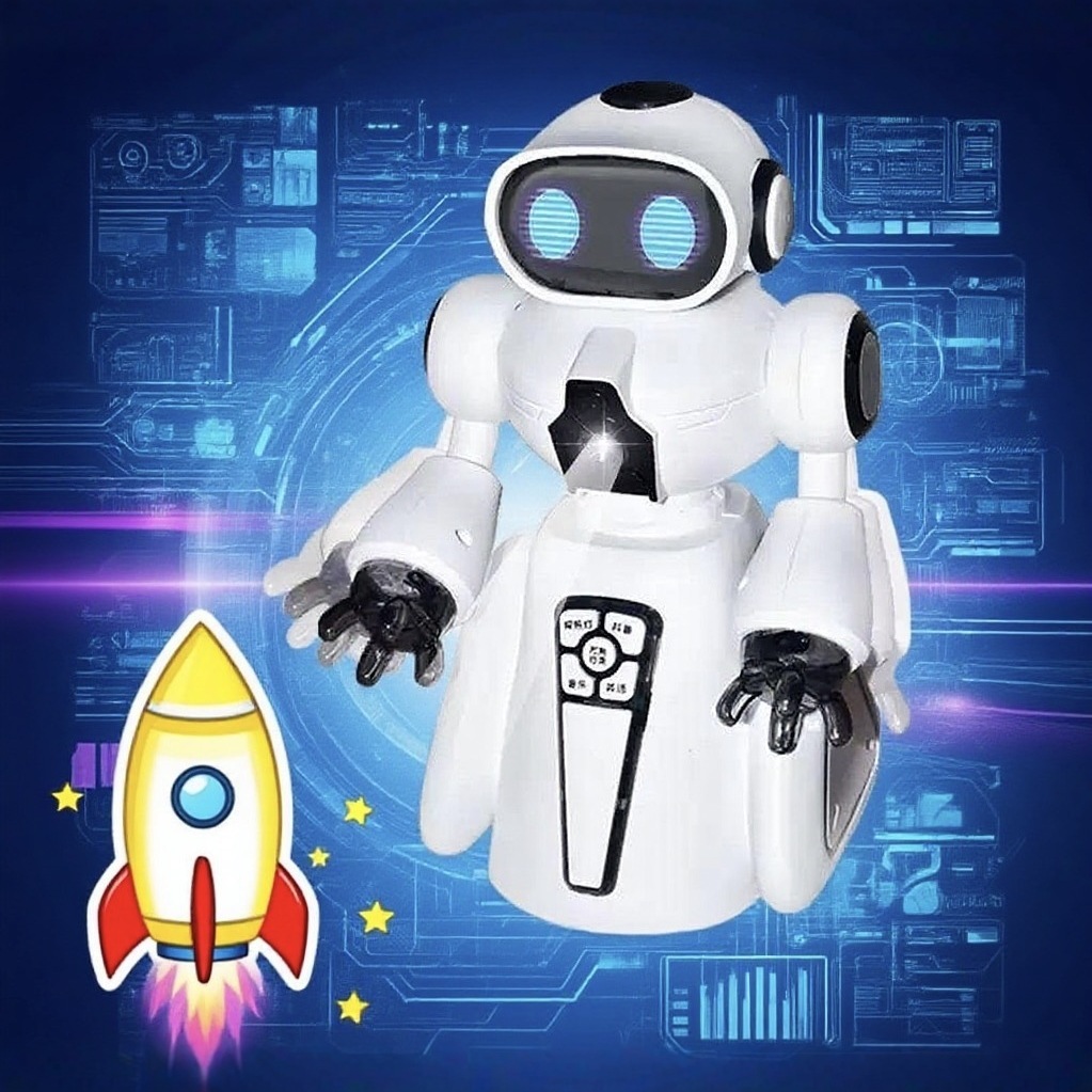 Robot inteligente de educación temprana de ciencia popular para niños juguetes de puzzle y baile rueda universal eléctrica con proyección de brazo giratorio image 4