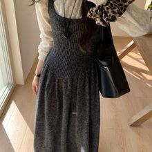 慵懒风针织吊带连衣裙秋冬新款无袖叠穿背心裙收腰长款毛衣裙