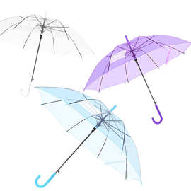 A6L长柄8骨渐变伞森系弯柄半自动直杆雨伞透明塑料小清新磨砂广告