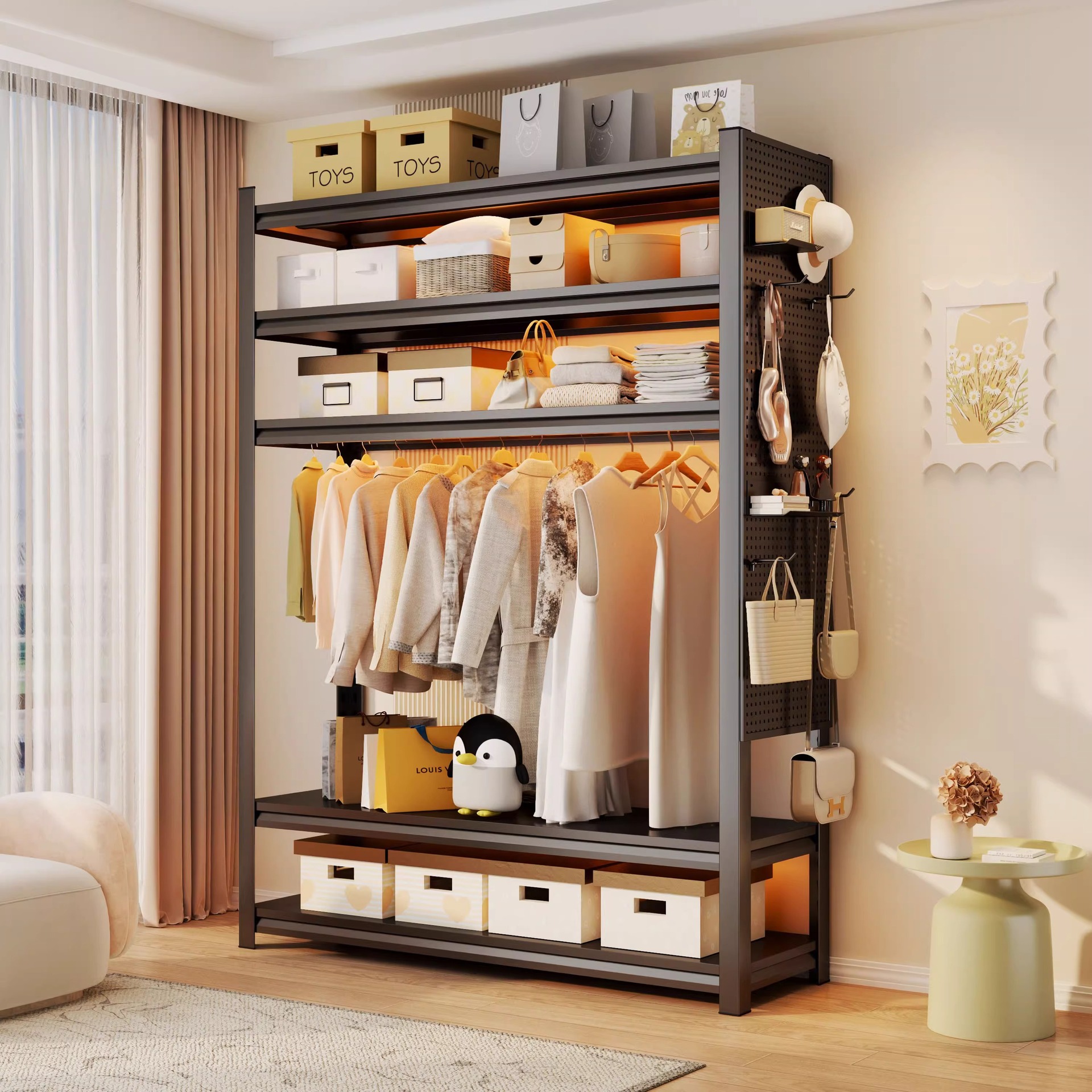 Porch Clothes Hanger, Coat Rack, Household Open Clothes Hanger, Simple Indoor Floor-Standing Clothes Drying Rack, Multi-Layer Storage Rack