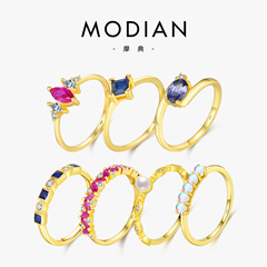 Modian摩典s925純銀月光石鳩ヘモグロビン指輪女性施家真珠k金色レトロ指輪