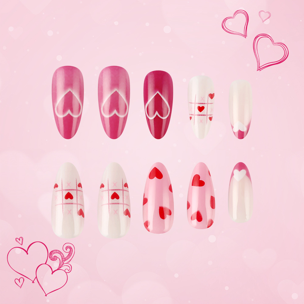 15g Weight press-on nails Nail Supplies Plastic Material Valentine'S Day Festival Heart Shape Pattern Pink Color Valentine'S Day Heart Shape Plastic Press-on Nails 4