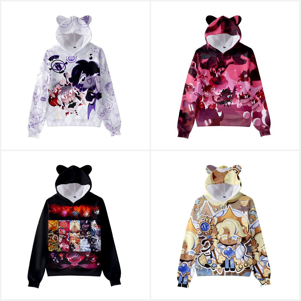 3D Beast Cookie Shadow Milk Cookie Cat Ears Hooded Sweatshirt Adult and Children's Wear