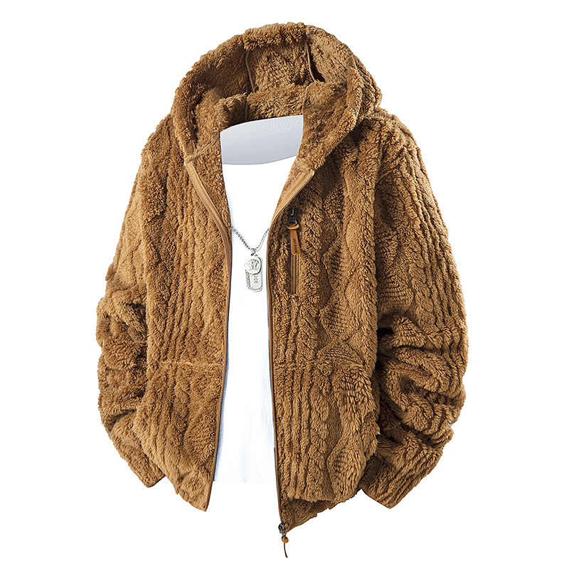 25626跨境专供欧码秋冬新款连帽摇粒绒拉链外套男加绒衣夹克韩