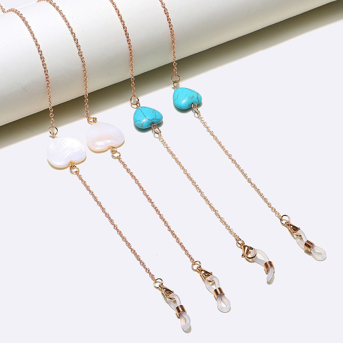 20g Weight Metal Material Black Color Wholesale Heart Turquoise Glasses Chain Two-piece Set Nihaojewelry 无