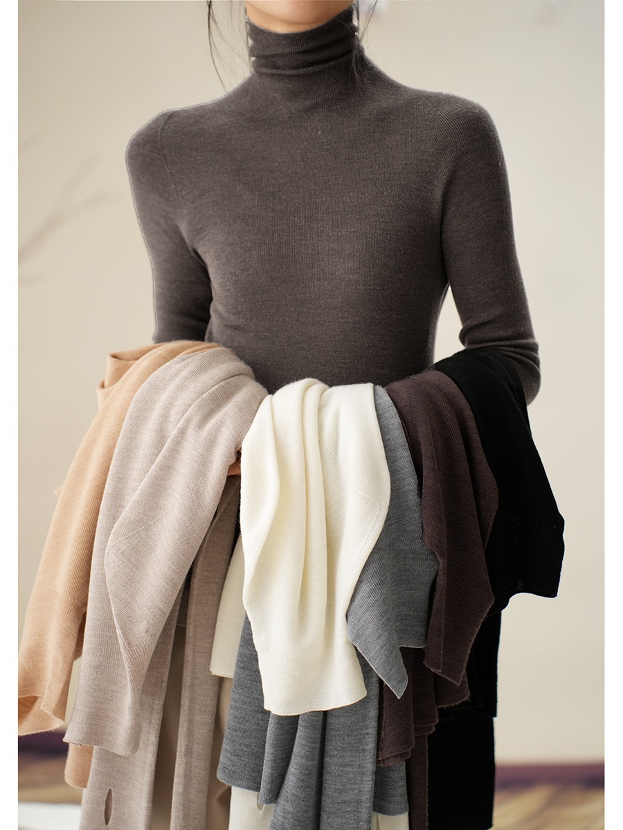 揚子糸 120 カウント シームレス ワンピース レディース ウール タートルネック セーター ボトリング シャツ 長袖