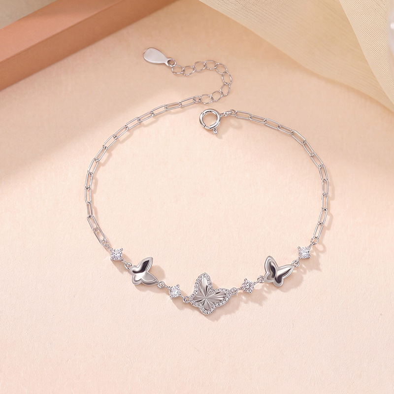 Lắc tay nữ bạc S925 mạ vàng hình bướm phong cách tối giản — Bạc