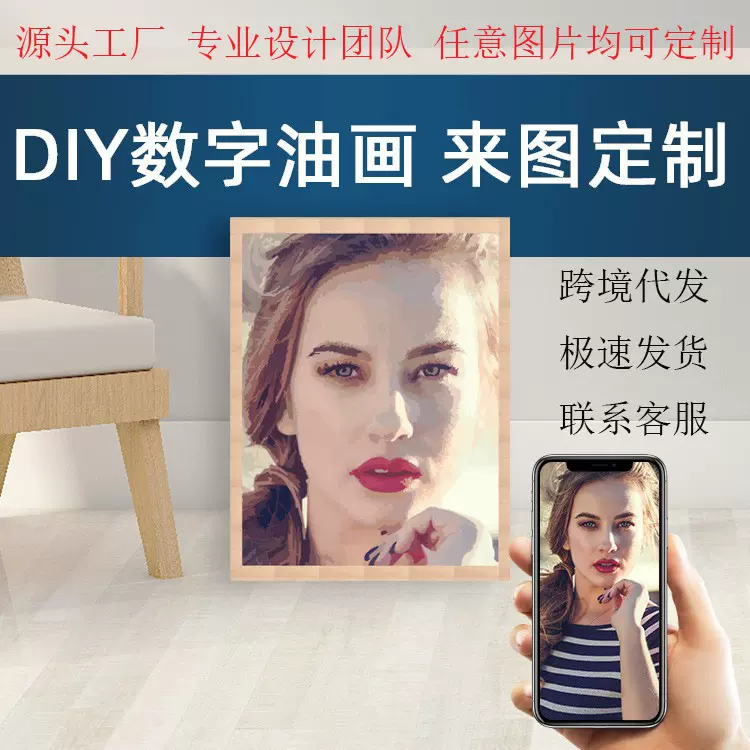 数字油画DIY来图一件定DZ制私人个性化自拍照片礼物源头厂家代发
