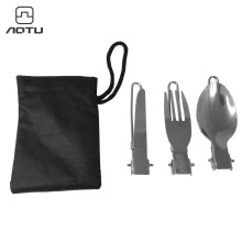 凹凸户外野营野餐餐具 旅行折叠餐具三件套 不锈钢折叠刀叉勺6392