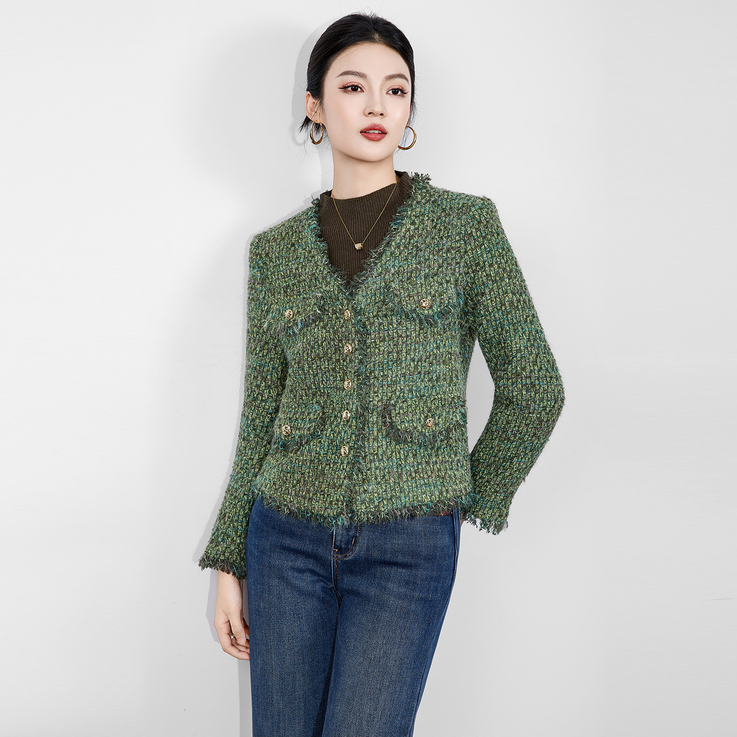 2515408-Light Luxury Style, Thickeneded Long Hair Craft, Warm Short Jacket, Forest Style Top, Nanyou