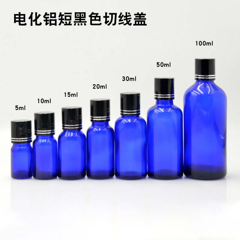 Botella vidrio azul 5 a 100ml con cuentagotas para aceites