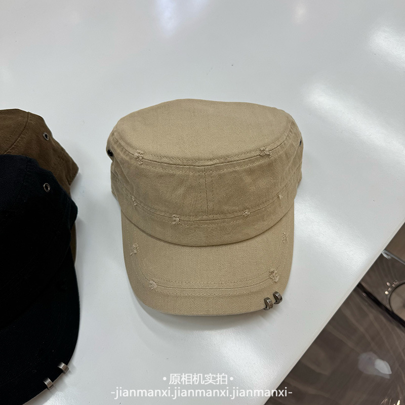 水洗棉帽檐装饰平顶马术帽子女春秋新款四季骑士帽日系复古鸭舌帽|undefined