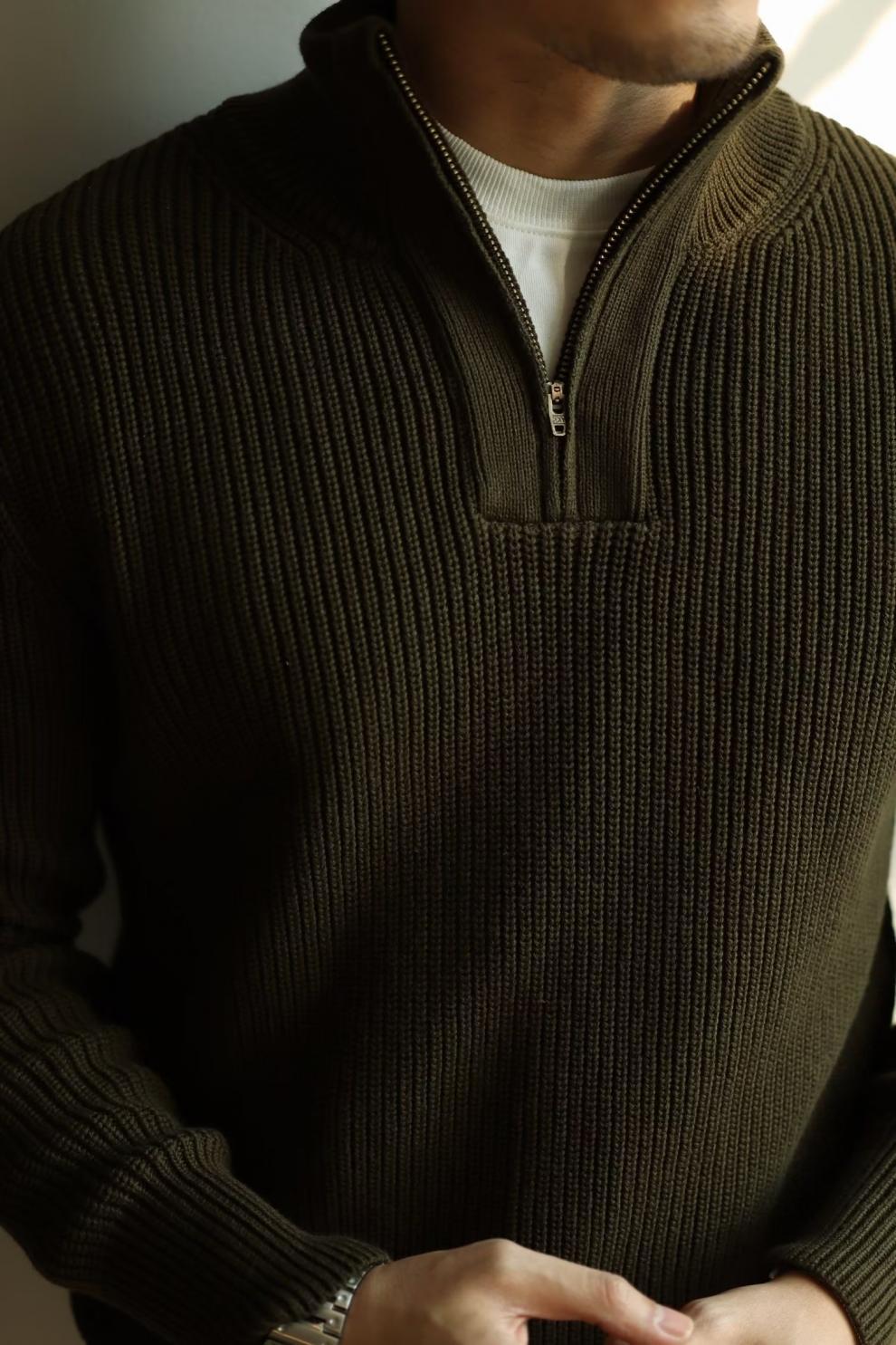 Half Zip Stand Up Collar Sweater, Men's Autumn And Winter Knitted Sweater, Thread Sweater, Hoodie Trend_voghion.com