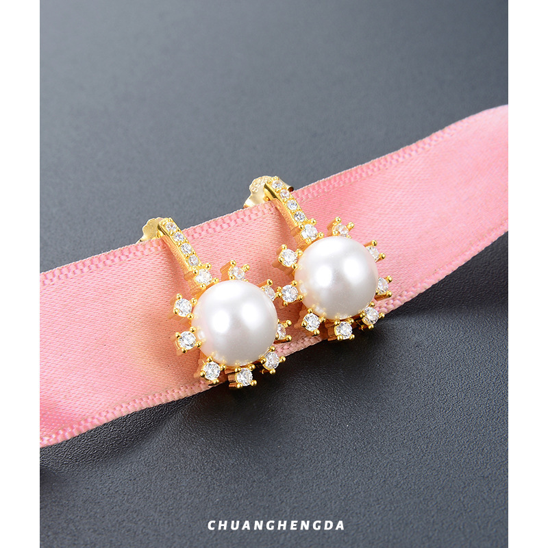 pendientes de perlas pendientes de plata esterlina s925 pendientes de perlas creativos flores estilo japonés y coreano temperamento elegante