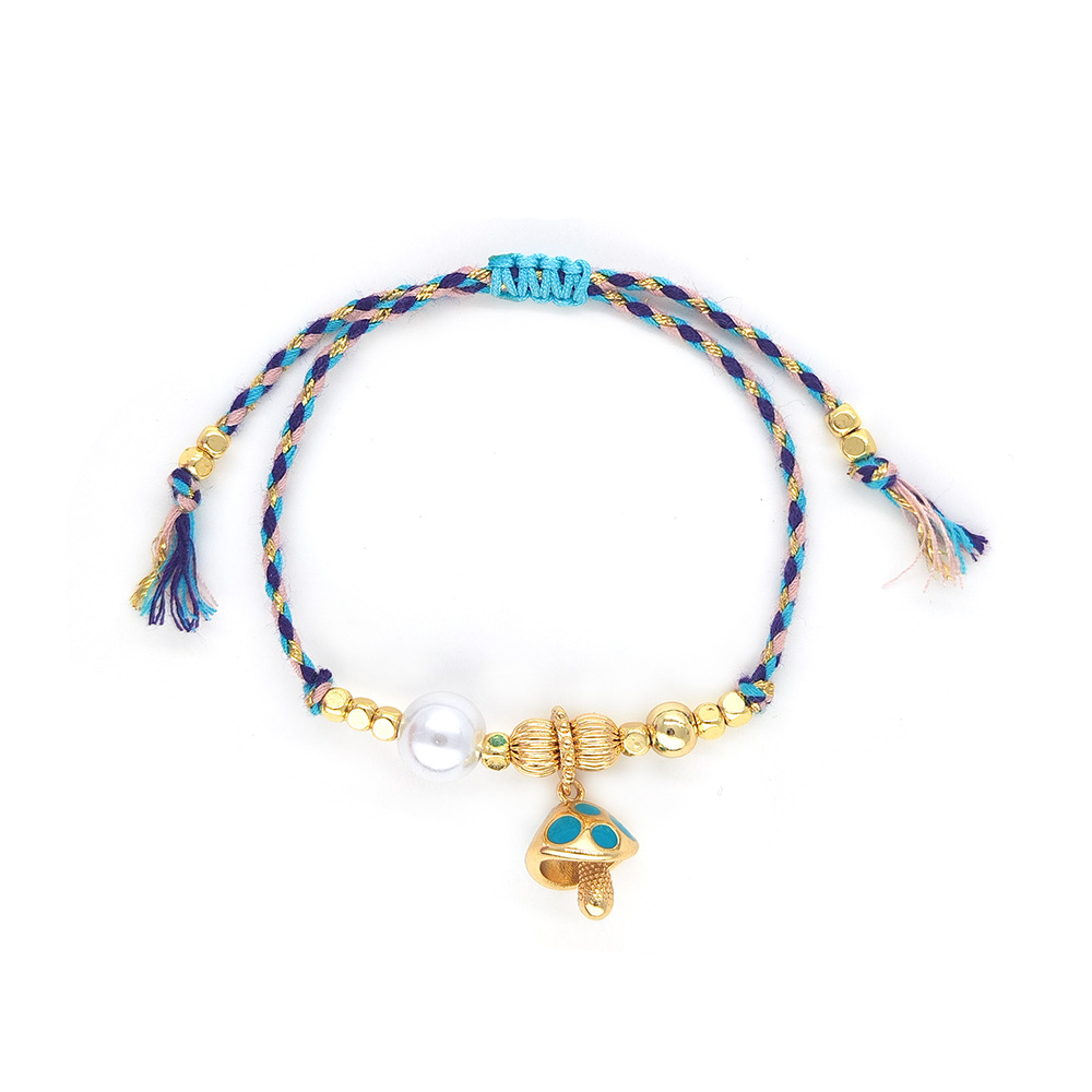 Polyester Chain Material Casual Mushroom Polyester Copper Knitting 18K Gold Plated Women's Drawstring Bracelets