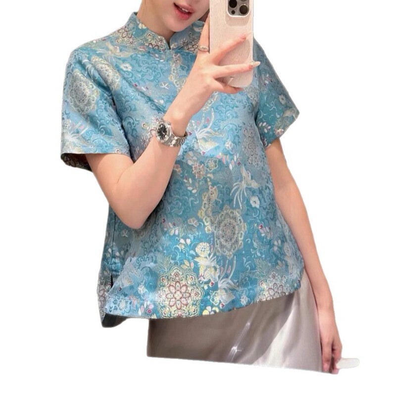 Nanyou Wholesale 2025 夏レーヨンジャカード中国風トップ装飾バックル付き絶妙なファッショナブルな年齢を減らすシャツトレンド|undefined