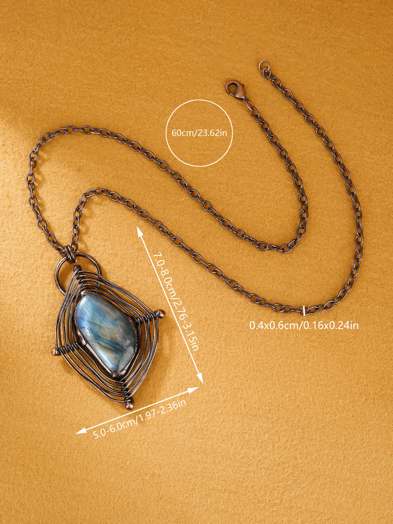40g Weight Copper Pendant Material Ethnic Style Geometric Labradorite Copper Labradorite Cable Chain Pendant Necklace In Bulk