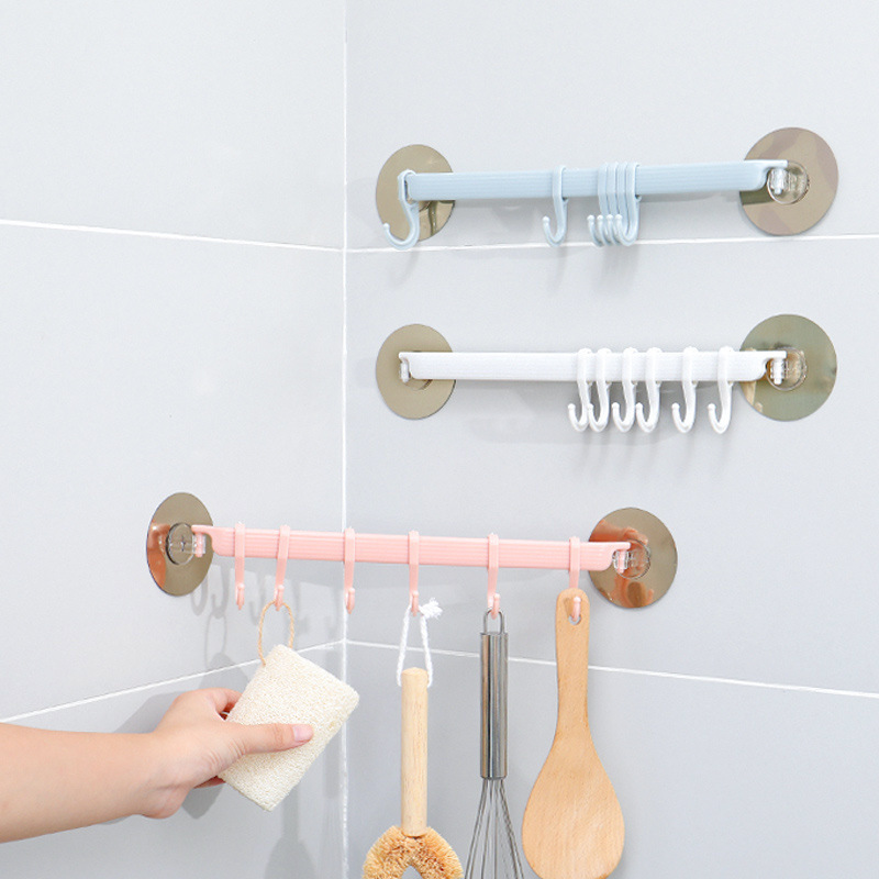 Home Daily Use Kitchen Wall Hanging 6 Rows of Hooks Bathroom Punch-Free Traceless Hanging Rack Behind the Door Adhesive Hooks Wholesale