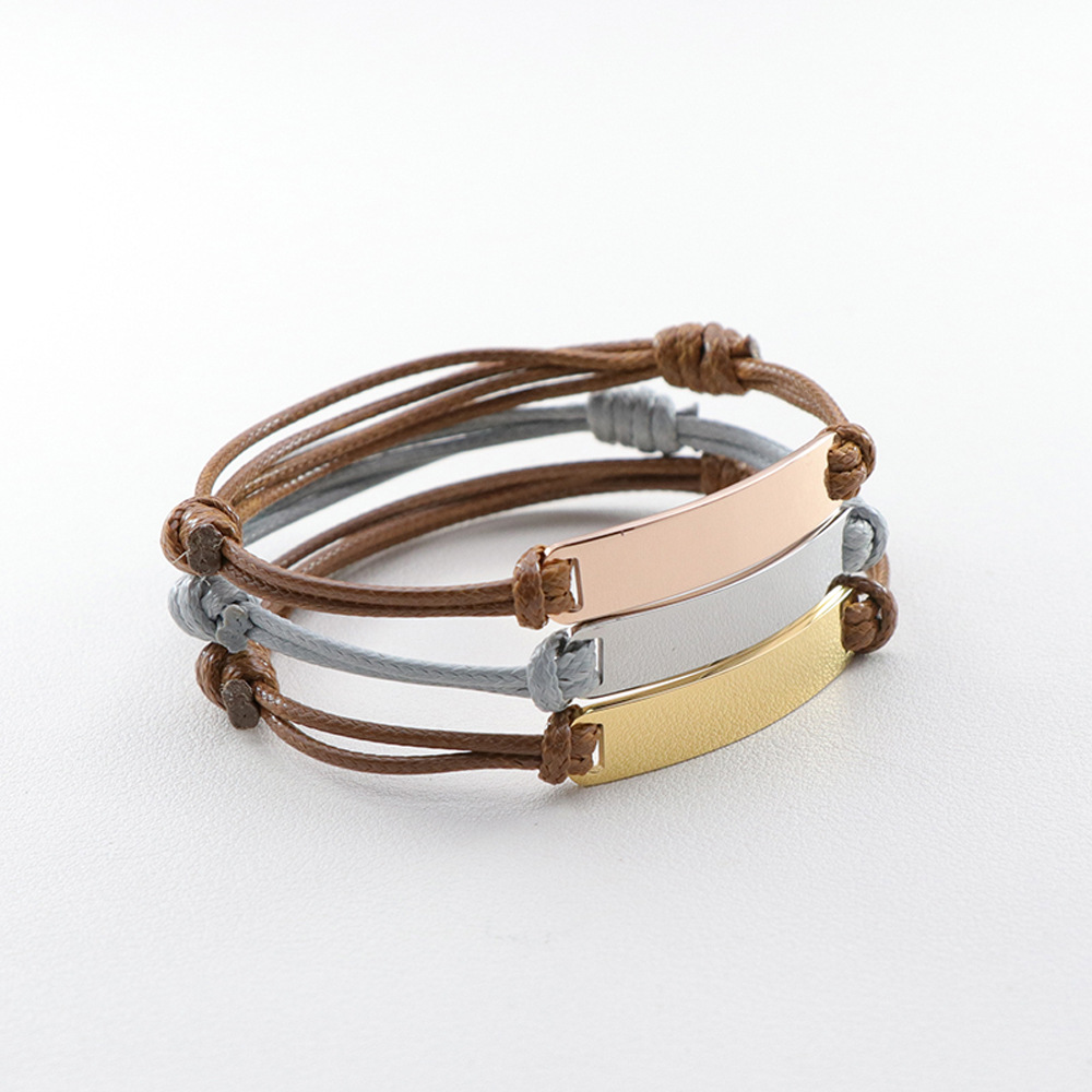304 Stainless Steel Pendant Material Simple Style Geometric Customization Laser Engraving 304 Stainless Steel Rope Woven Chain String Bracelets Wholesale