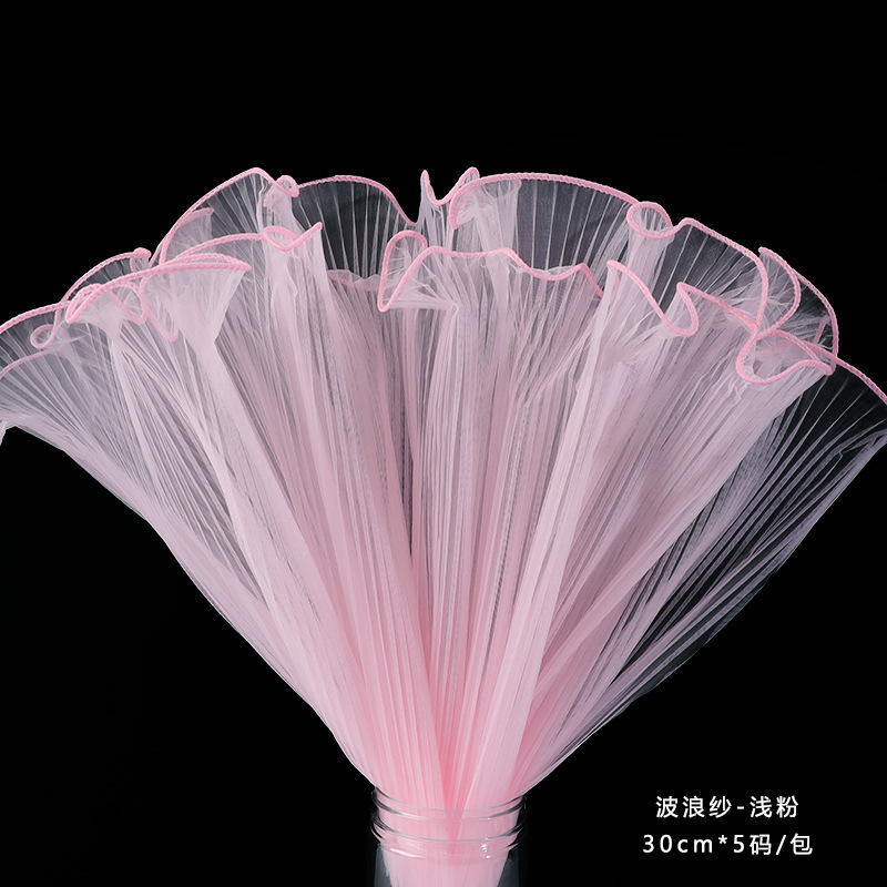 Hilo de onda bilateral plisado hilo de onda perla simple estilo Chanel ramo forro de flores papel de embalaje de flores de malla