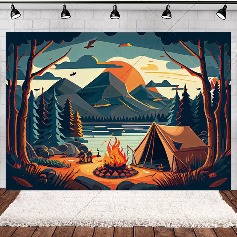 Amazon Temu New Outdoor Forest Camping Style Adventure Theme Birthday Party Photo Photography Background Cloth Props