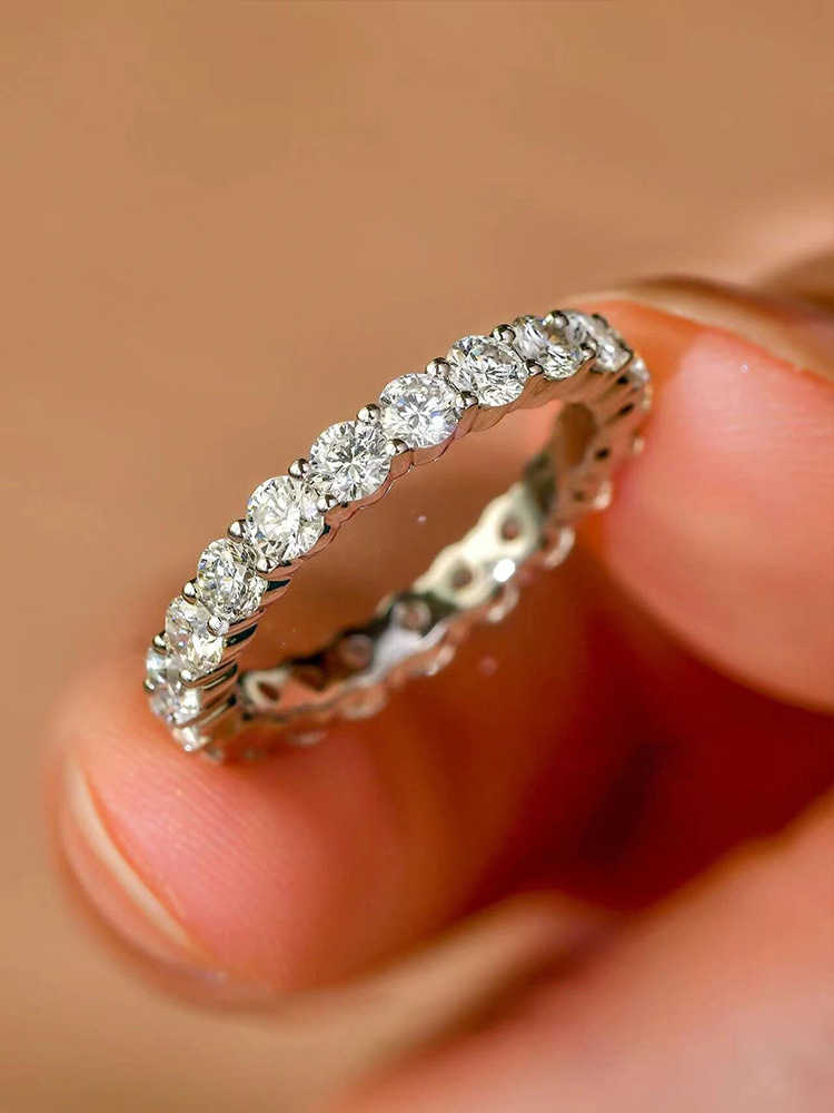 满钻20分细排戒s925正品银莫桑石女戒个性叠戴仿真钻戒求婚戒道具