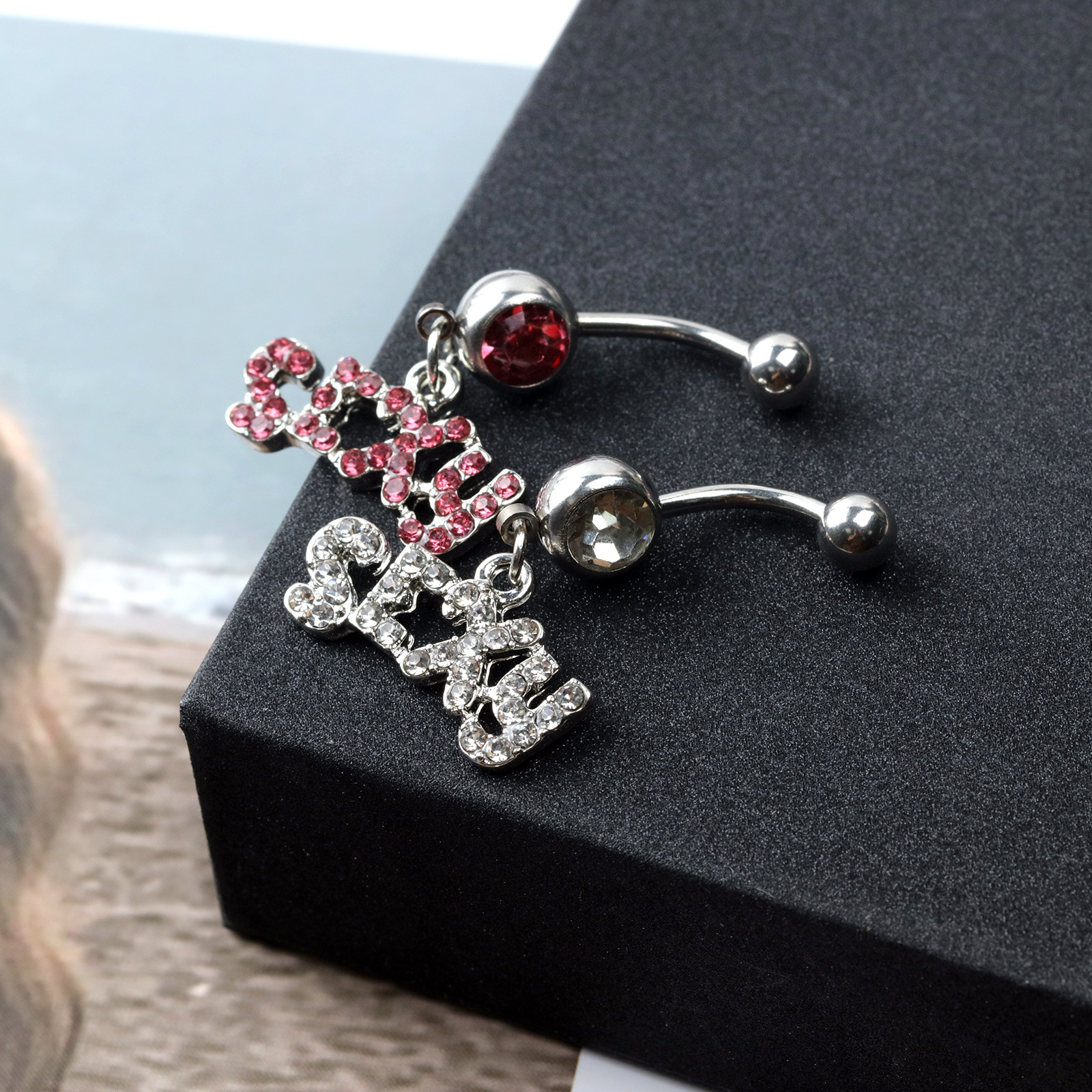 Personalised Diamond Belly Button Ring Stainless Steel Geometric_voghion.com