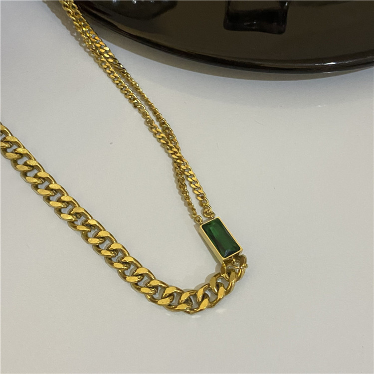 Titanium Steel Necklace Female Emerald Colorless High-grade Collar Chain Mesh Red Small Design Luxury Choker Necklace