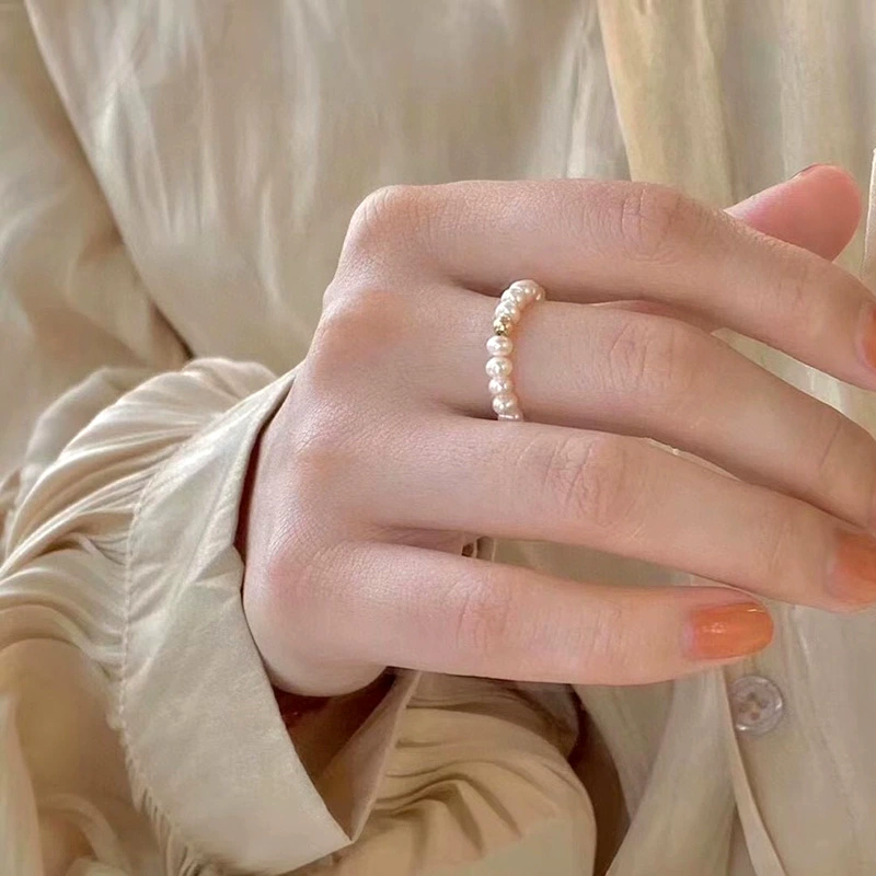 Кольцо H Pearl - органический ретро-дизайн, 4 мм, простое и элегантное, открытая регулируемая конструкция, американские золотые бобы