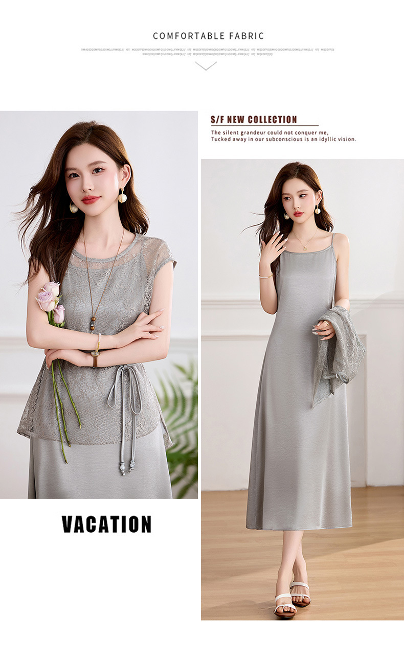 Đầm maxi nữ hai dây thắt eo thanh lịch mùa hè JX2619 — màu xám, màu mơ chi tiết 16