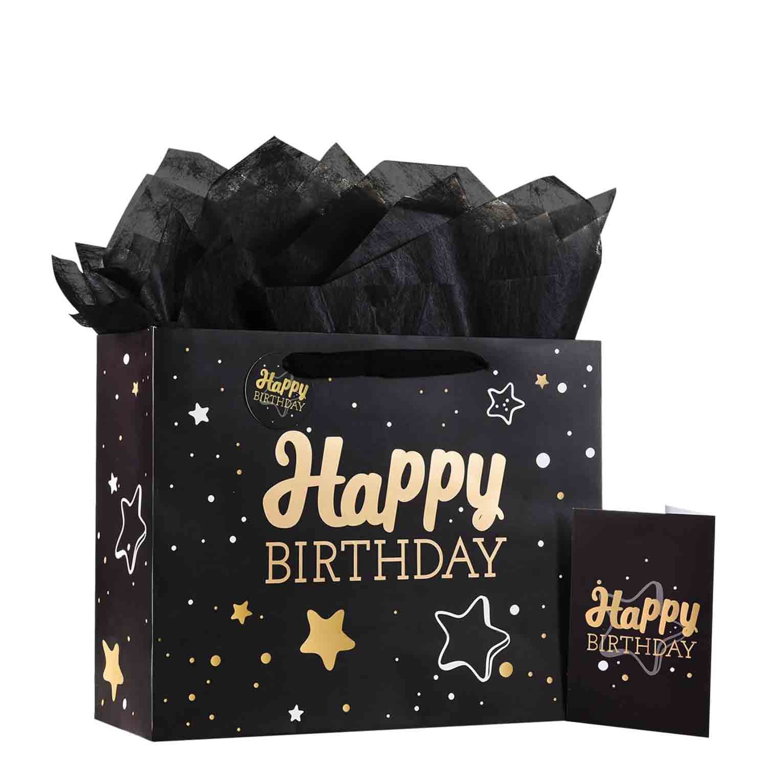 亚马逊款炫酷黑白卡生日快乐手提礼品纸袋礼品包装伴手礼袋服装礼