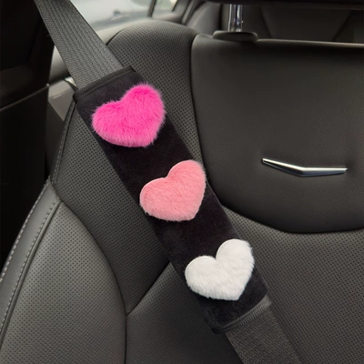 Car Interior Short Plush Seatbelt Shoulder Pad Plush Heart Decoration (Seat belt shoulder pad) - black-25cm